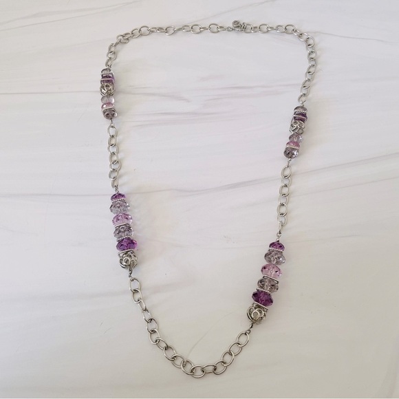 Napier Jewelry - Vintage Napier Silver and Purple Chain Necklace- Long